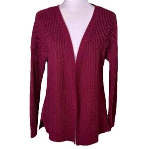 Women’s Burgundy Open Front Chunky Sweater w/ Lace-Up Back Cozy Minimalist Sz M‎